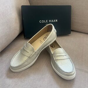 Cole Haan Metallic Silver Penny Loafers